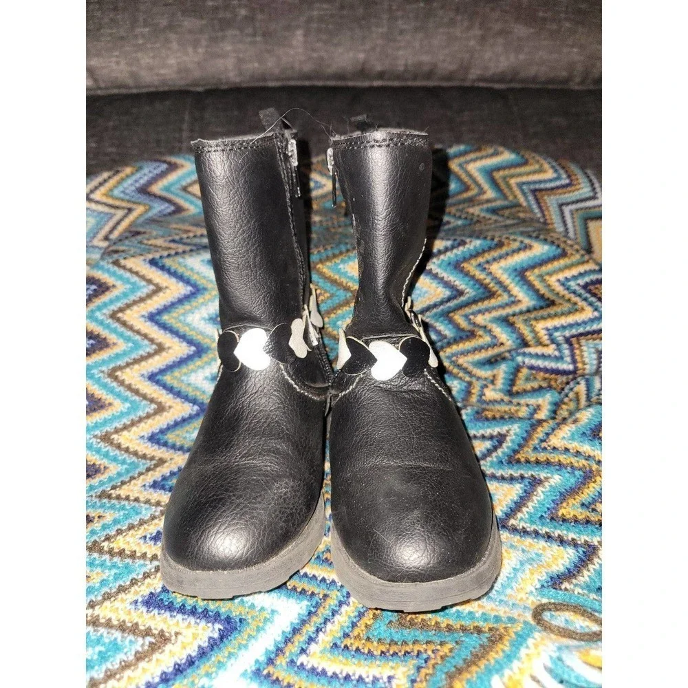 Black Zipper Up Heart Boots girls 10